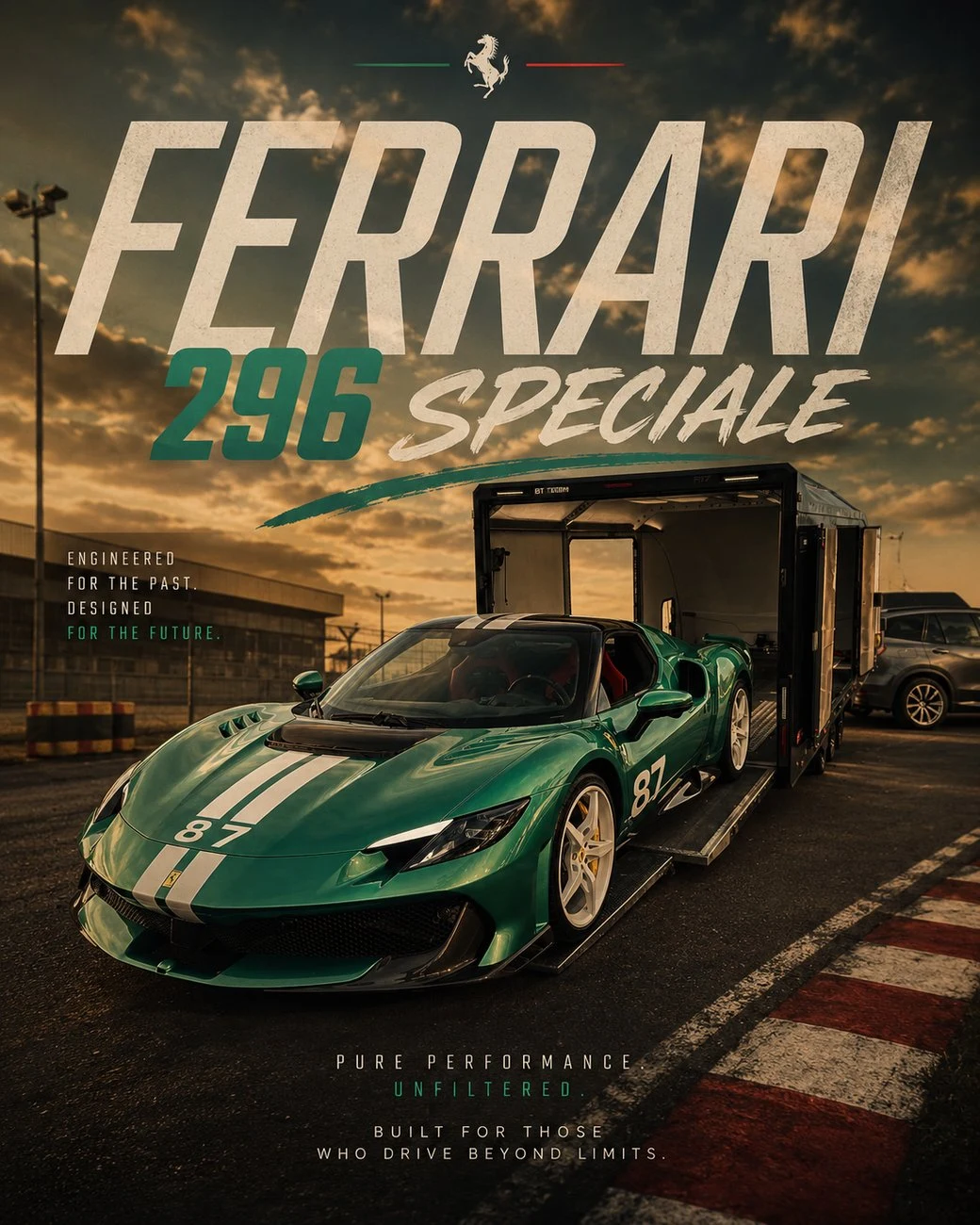 Ferrari 296 Speciale am geschlossenen Royal Legacy Transporter
